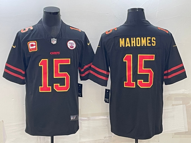Men’s Kansas City Chiefs #15 Patrick Mahomes Black Red Gold 4-star C Patch Vapor Untouchable Limited Stitched Jersey Men’s Kansas City Chiefs #15 Patrick Mahomes Black Red Gold 4-star C Patch Vapor Untouchable Limited Stitched Jersey
